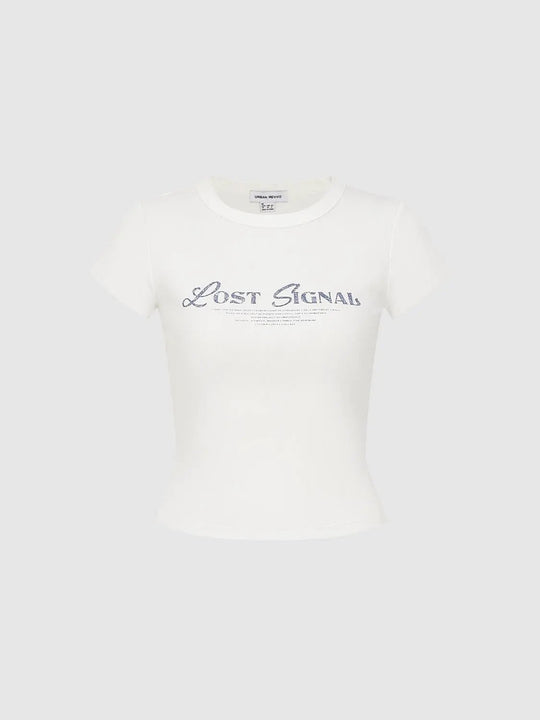 Cotton Crew Neck Lost Signal Print T-Shirts
