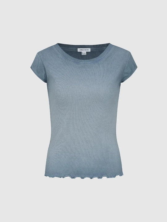Cotton Ribbed Texture Scalloped Hem Knit Tank Tops