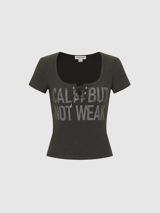 Cotton Lace-Up Front Short-Sleeve Slim-Fit T-Shirts