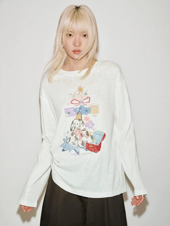 Graphic Print Cotton Long Sleeve T-shirt