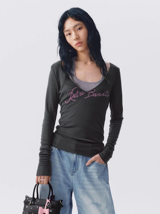 Lightweight V-neck Layered Lyocell Wool T-shirt