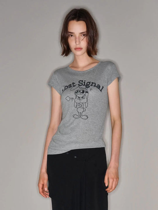 Graphic Print Cartoon Character Lyocell Wool T-shirt