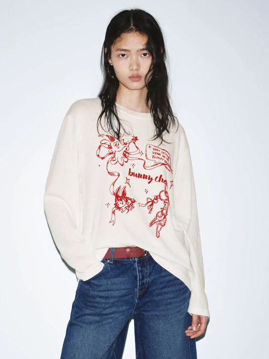 Crew Neck Oversized Graphic Print Cotton Blend T-shirt