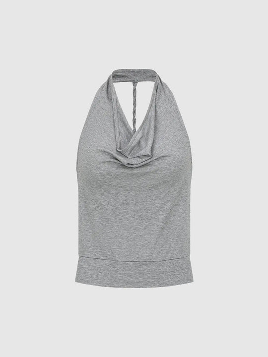 Lyocell Draped Front Halter Neck Tank Tops