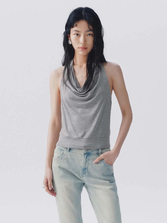 Draped Front Halter Neck Tank Top