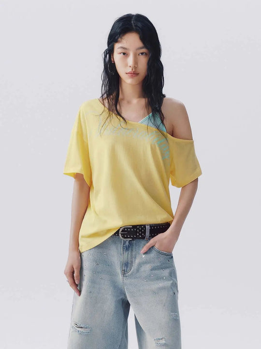 2-In-1 Shoulder Strap Overlay T-Shirt