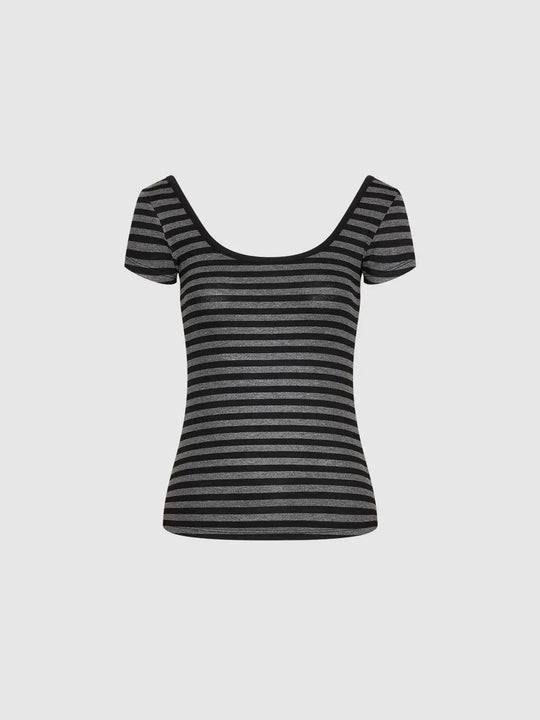 Soft Striped Short Sleeve Scoop Neck T-shirt
