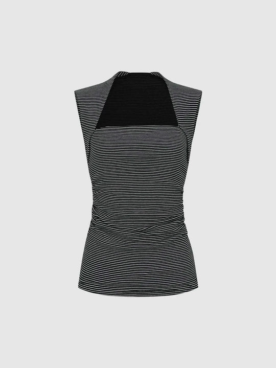 Cotton Striped Jersey Knit With Ruched Waist And Structured Silhouette Tank Top