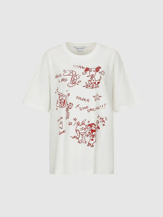 Cotton Thin-Stretch Graphic Doodles Print With Soft Handfeel Subtle Texture T-Shirt