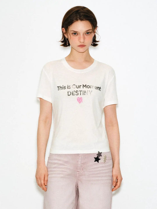 Metallic Lettering Graphic Destiny Print T-shirt