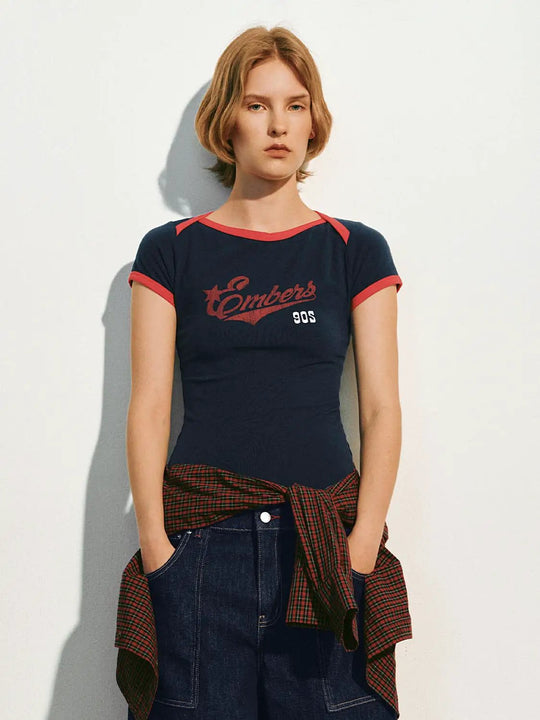 Graphic Print With Red Trim Cotton T-shirt