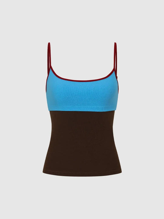 Two Tone Color Block Stretch Knit Tank Top