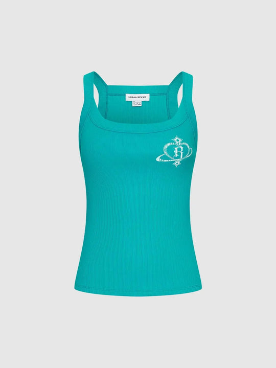 Thick Stretch Ribbed Crest Graphic Cotton Tank Top