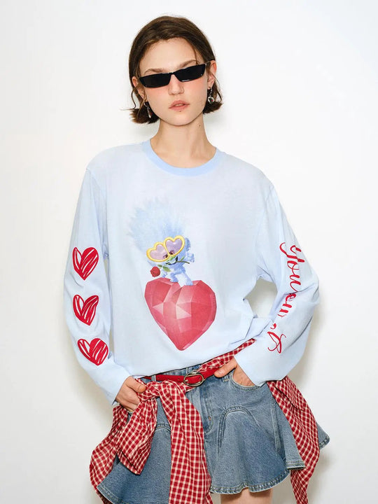 Langarm-T-Shirt aus Baumwollmischung mit Herzmotiv