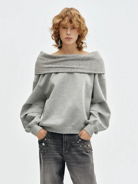 Sweatshirt mit umgeschlagenem Kragen, schulterfreiem Schnitt und langen Ärmeln