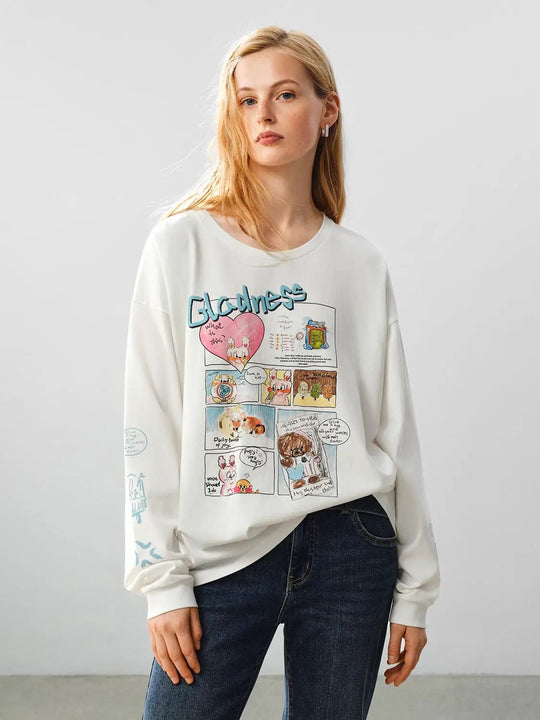 T-shirt en mélange de coton à manches longues avec imprimé de bande dessinée