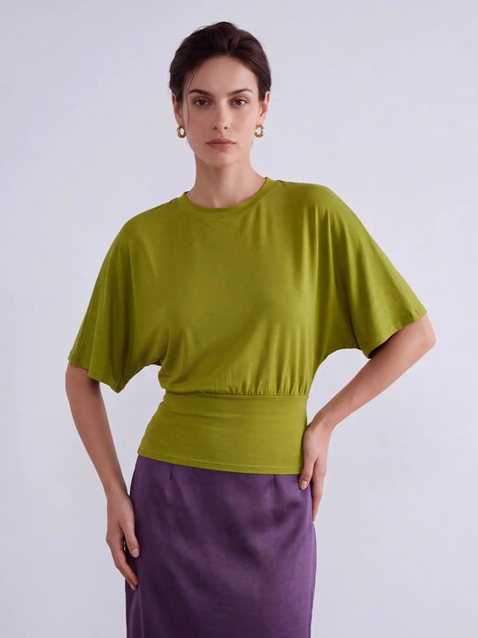 Lace-up Back Short Sleeve Cotton Blend T-Shirt