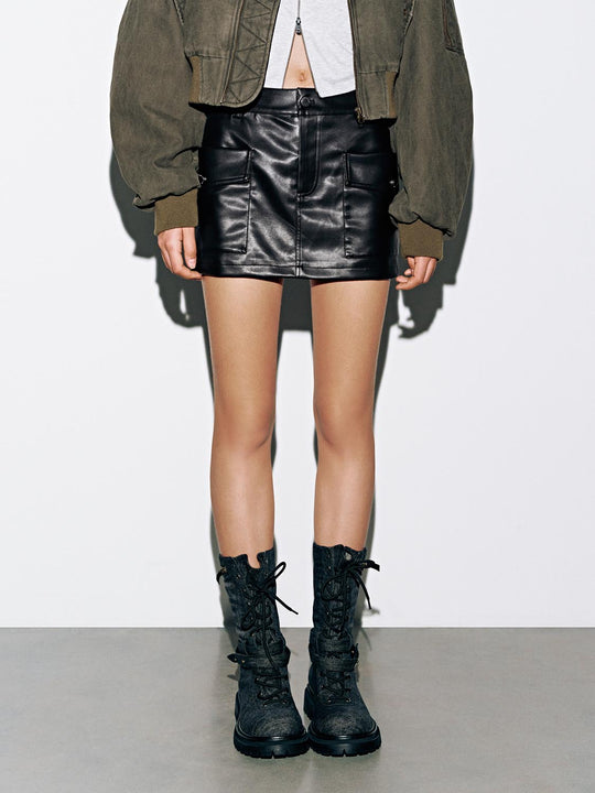 Faux Leather Straight Mini Skirts