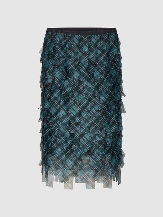 Multi-Layer Tiered Contrast Check Straight Midi Skirts
