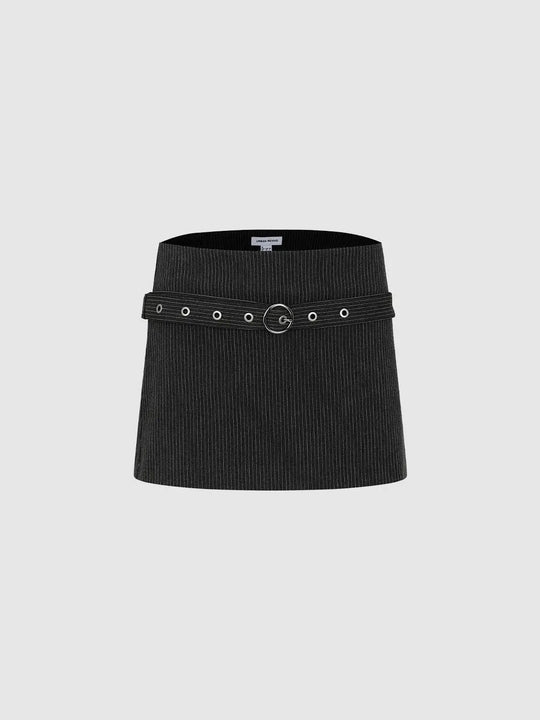 Belted Contrast Striped Straight Mini Skirts for Everyday Wear