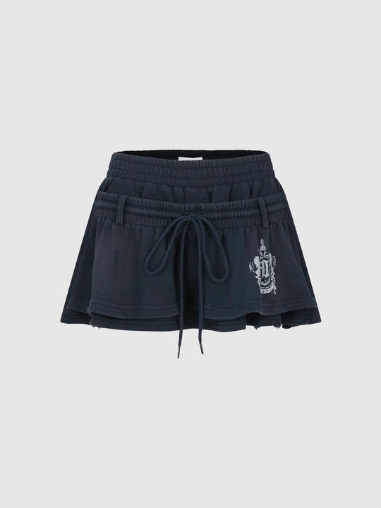 Cotton Blend Layered Drawstring A-Line Skirt