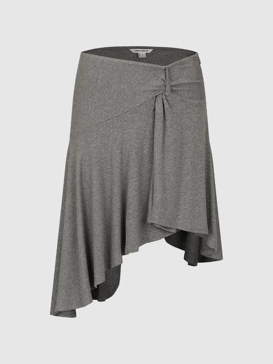Asymmetric Knot Front Pleated Metallic Knit Skirt
