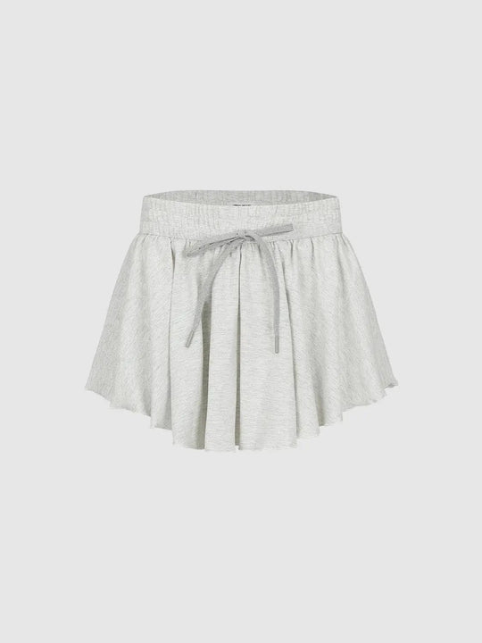 Cotton Drawstring Pull On Pleated Mini Skirts