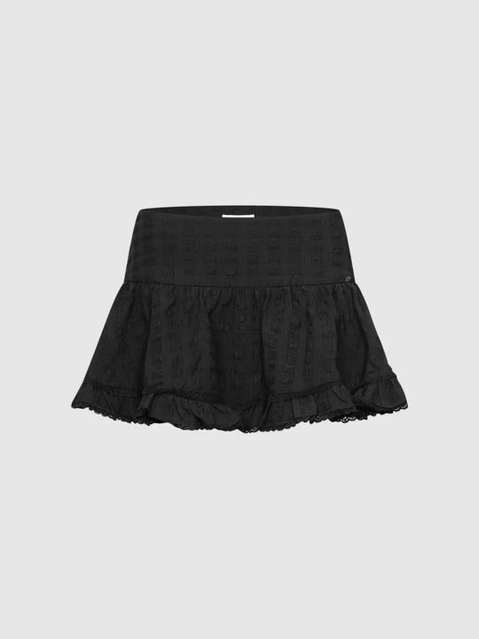Textured A-Line Lace Ruffle Hem Skirt