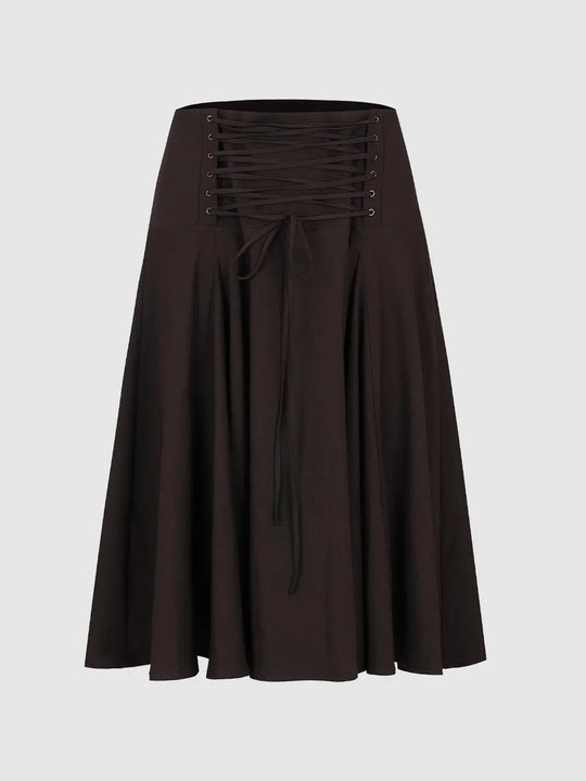 Lace-up Front Pleated A-line High-waisted Skirt