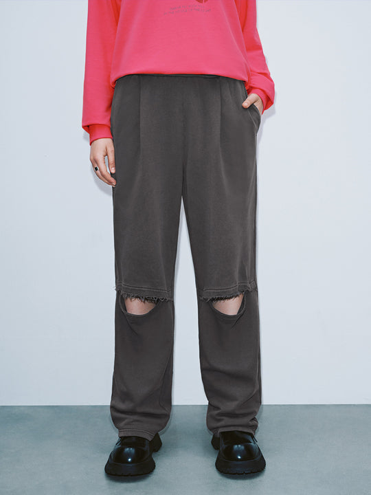 Elastic Waist Cut-Out Wide-Leg Pants