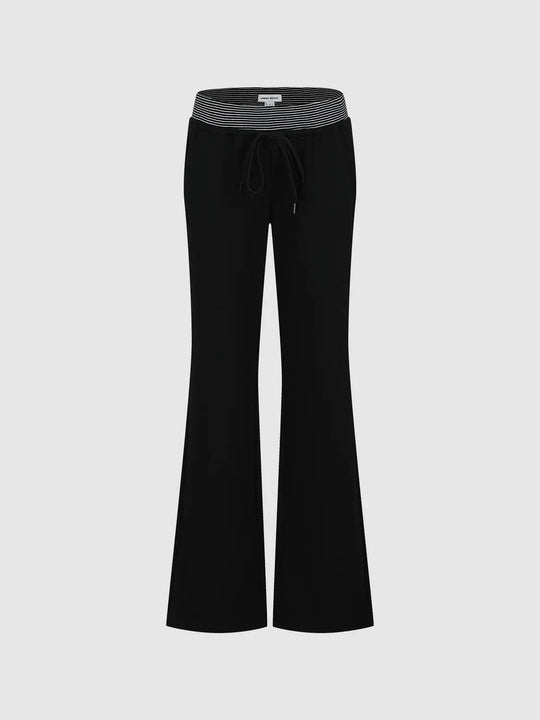 Contrast Trim Cotton Drawstring Pull On Straight Leg Pants