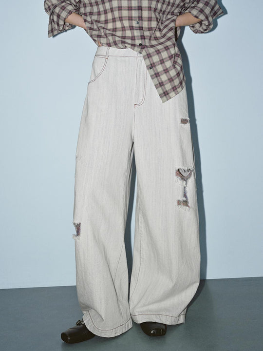 Raw Detail Barrel Leg Pants