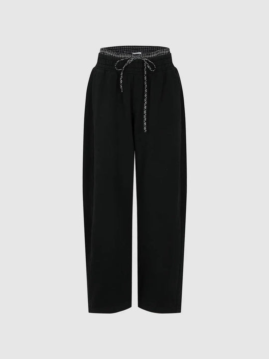 Curved Silhouette With Braided Drawstring Cotton Pants