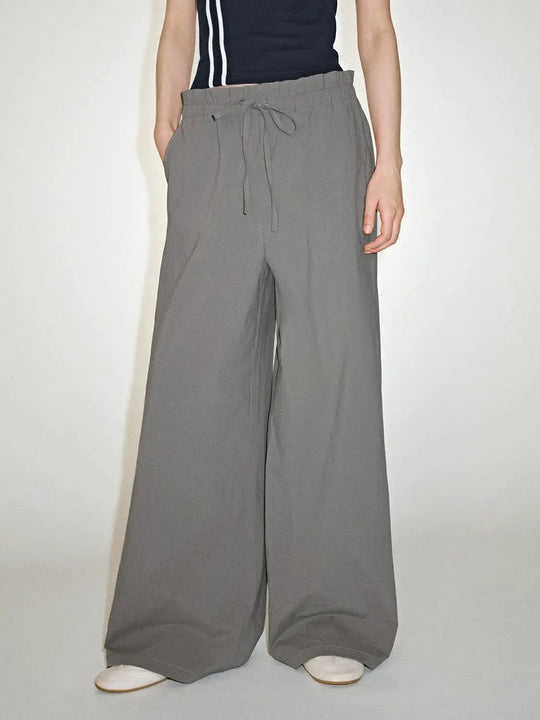 Drawstring Pull On Wide Leg Pants With Comfortable Stretch Fit