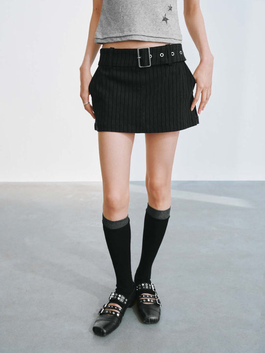Belted Striped Mini Skorts