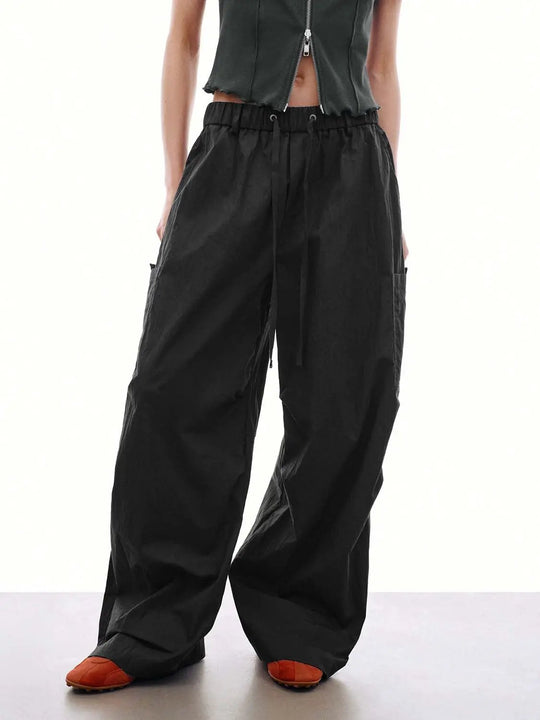 Drawstring Pull On Patch Pocket Barrel Leg Pants Casual Everyday