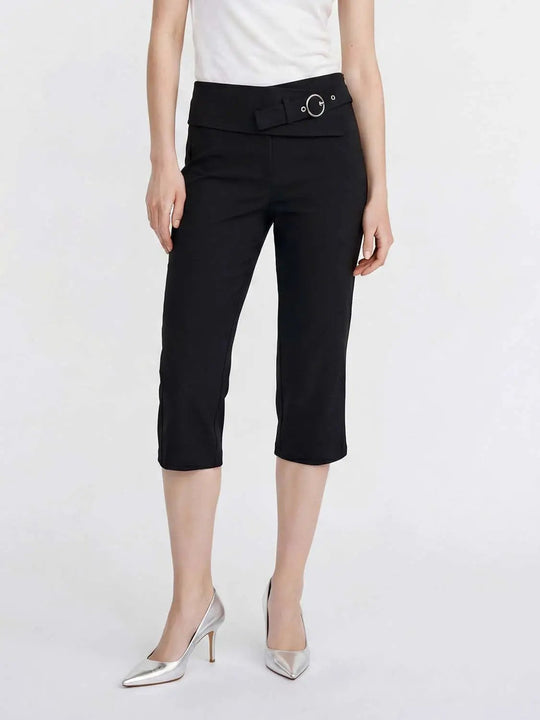 Viscose Belted Ring Buckle Wide Waistband Trousers