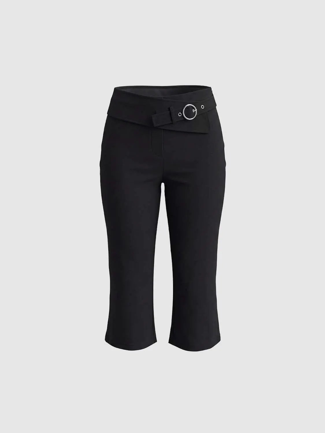 W_Straight Pants by Urban Revivo Fashion, black with belt buckle detail
