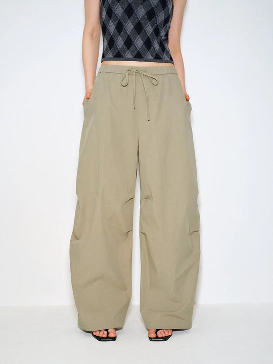 Relaxed Drawstring Waist Wide-leg Cotton Pants