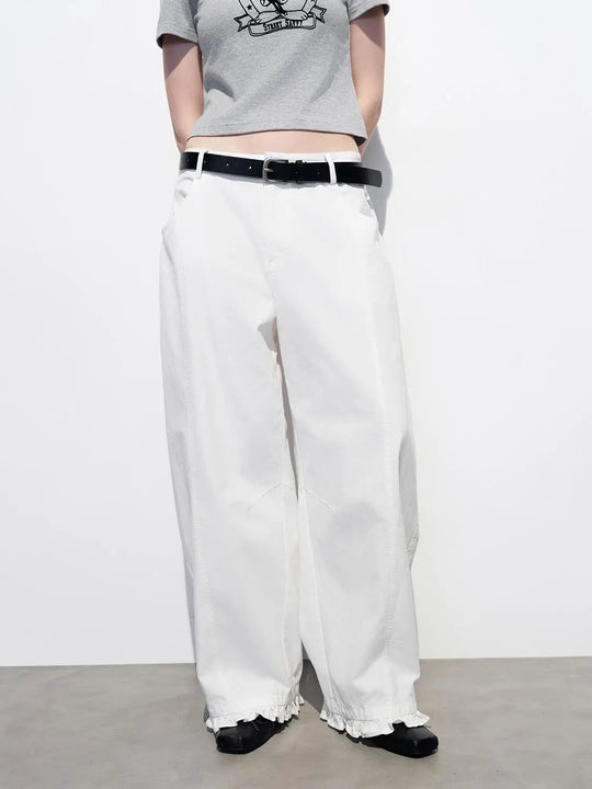 Cotton Belted Curved-Leg Pants