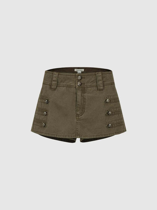 Cotton Buttoned Side-Panel Detailing With Visible Metal Hardware And Precise Seaming Skort