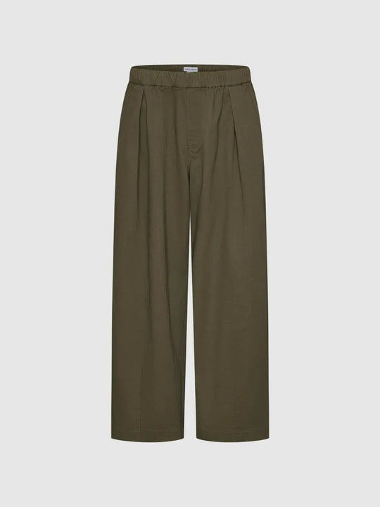 Cotton Pleated Front Wide Leg Pants