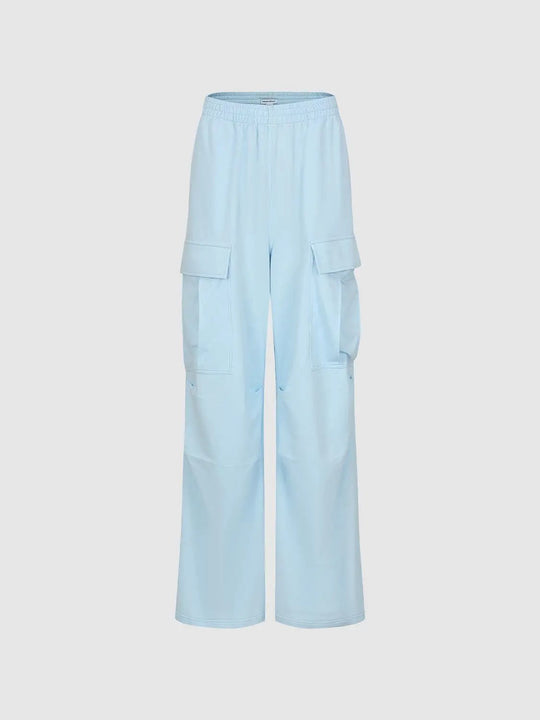 Cotton Elastic Waist Straight-leg Cargo Pants