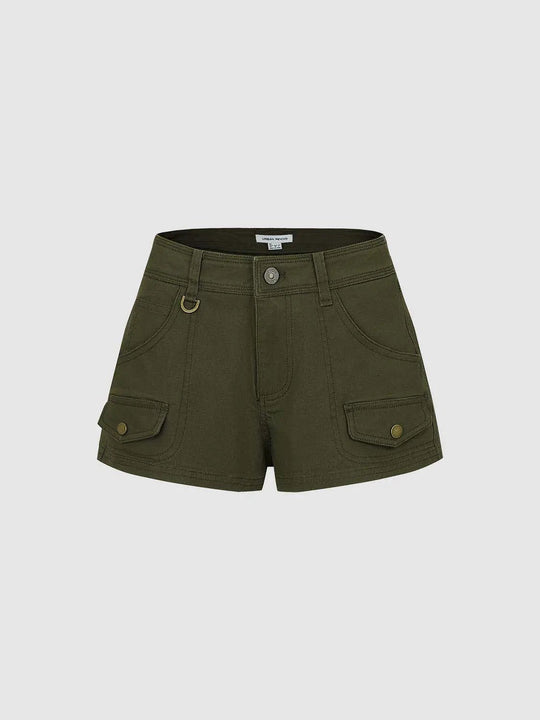 Cotton Stretch Cargo With Flap Pockets, D-Ring Hardware, Topstitch Detailing And Belt Loops Shorts