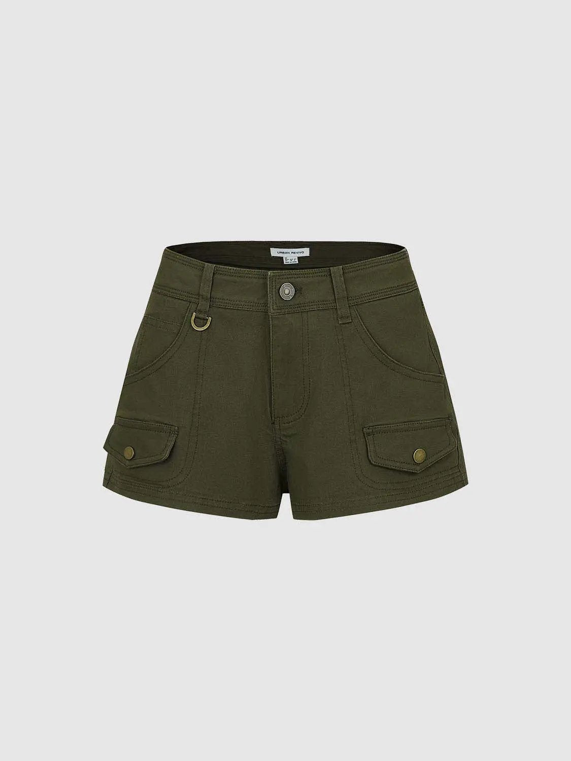Cotton Stretch Cargo Shorts olive with flap pockets and D-ring hardware Urban Revivo Fashion