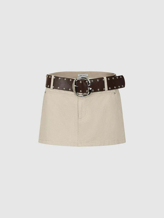 Studded Belted A-line Structured Mini Skirt