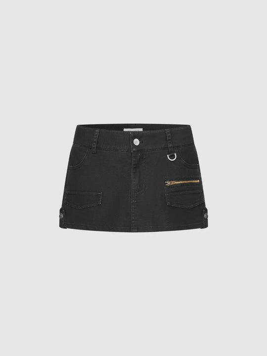 Zippered Pockets Side Button Mini Cotton Skort