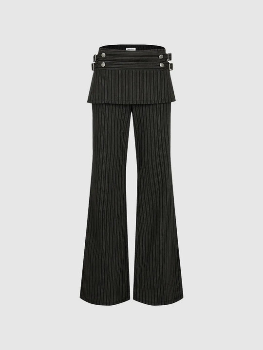 Charcoal Layered Peplum High-waisted Pinstripe Flared Pants
