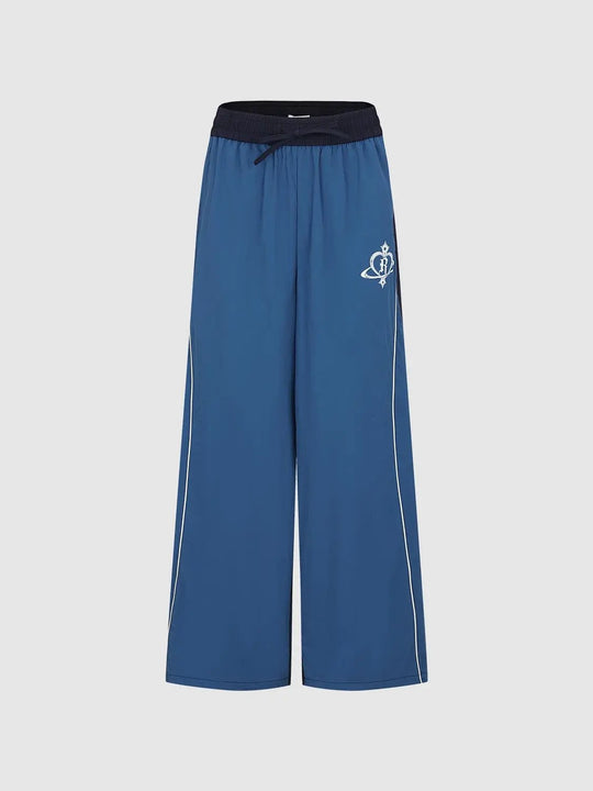 Logo Print Elastic Waist Straight-Leg Pants