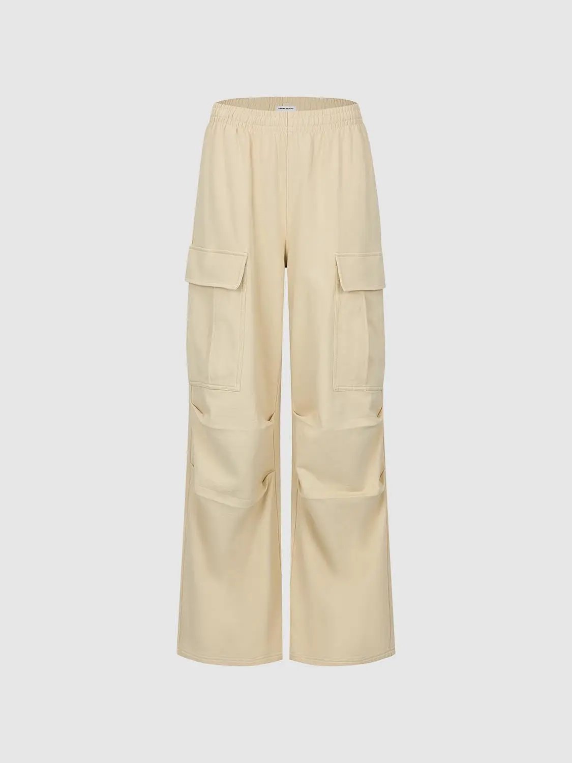 Straight-Leg Pants beige with large cargo pockets and elastic waistband, Urban Revivo